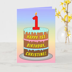 Carte 1er Anniversaire — Fun Cake & Candle, Avec Nom Per