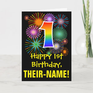 Carte 1er anniversaire : Fun Motif Fireworks + Rainbow 1