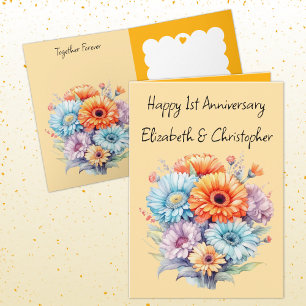 Carte 1er Anniversaire gerbera fleurs orange
