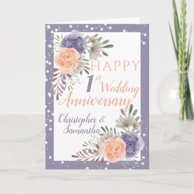 Carte 1er anniversaire Mariage Floral Purple Peony (Devant)