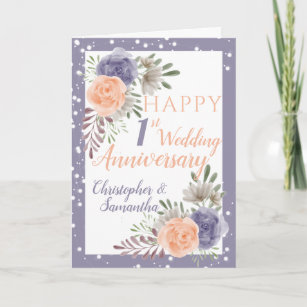 Carte 1er anniversaire Mariage Floral Purple Peony