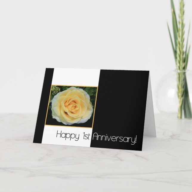 Carte 1er anniversaire Mariage - Rose jaune (Devant)