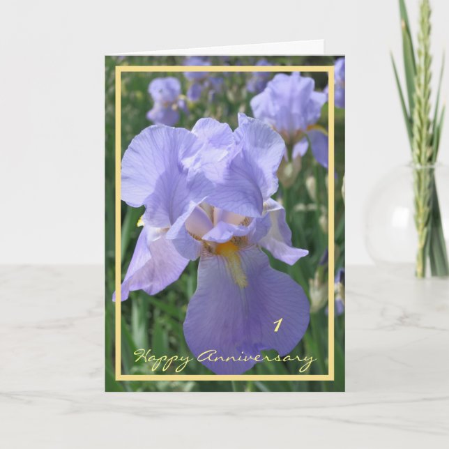 Carte 1er Anniversaire Mariage Souhaite Purple Iris Élég (Devant)
