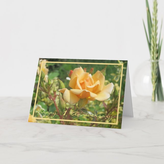 Carte 1er Anniversaire Mariage Souhaite Rose Jaune Éléga (Devant)