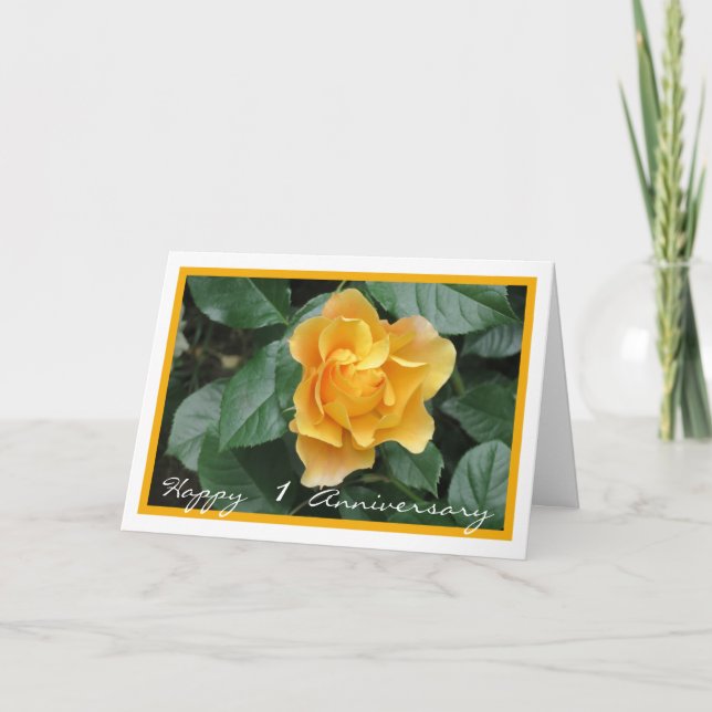 Carte 1er Anniversaire Mariage Souhaite Rose Jaune Éléga (Devant)