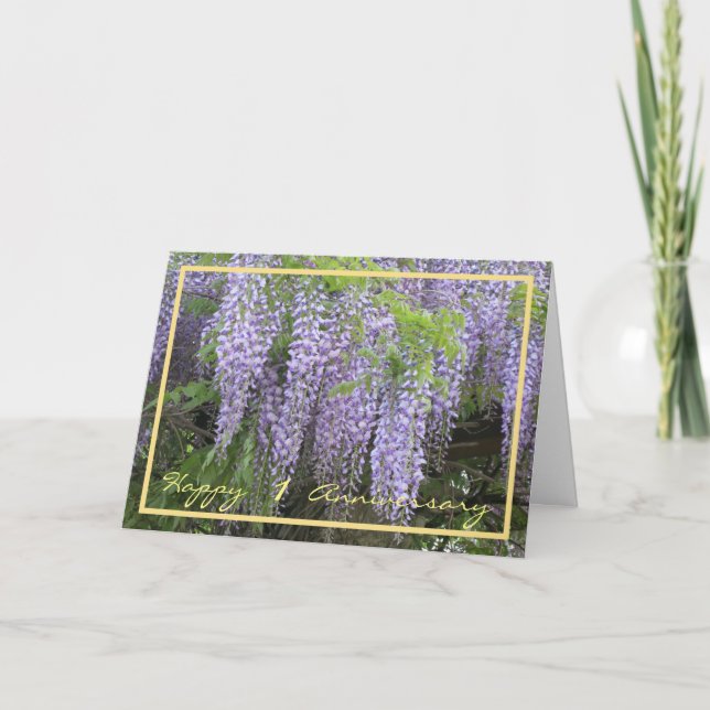 Carte 1er Anniversaire Mariage Souhaits Wisteria Élégant (Devant)