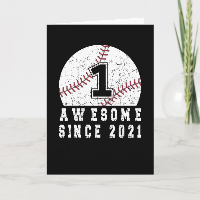 Carte 1er Anniversaire Né En 2021 Baseball Boy 1 An (Devant)