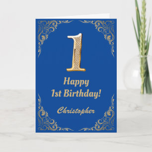 Carte 1er Anniversaire Parties scintillant bleue et or