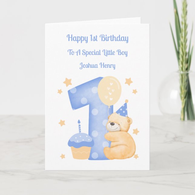 Carte 1er Anniversaire Polka Dot Teddy Birthday Boy Card (Devant)