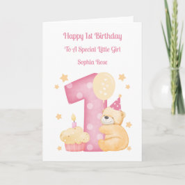 Carte 1er Anniversaire Polka Dot Teddy Birthday Girl Car