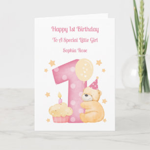 Carte 1er Anniversaire Polka Dot Teddy Birthday Girl Car