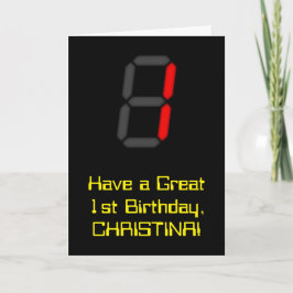 Carte 1er anniversaire : Rouge Digital Horloge Style "1"