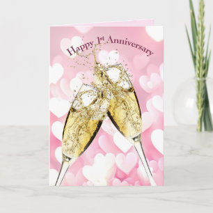 Carte 1er Anniversaire Toast de Champagne sur les coeurs