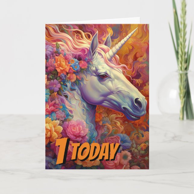 Carte 1er anniversaire Unicorn fête (Devant)