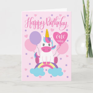 Carte 1er Anniversaire Unicorne Assis Sur Arc En Ciel