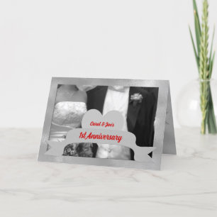 Carte 1er Mariage Anniversaire Niveaux de gris avec coeu