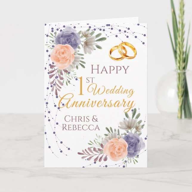 Carte 1er Mariage Anniversaire Peony Rose pourpre (Devant)