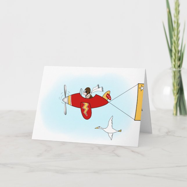 Carte 1er ou n'importe quel âge Avion rouge et jaune Ann (Devant)