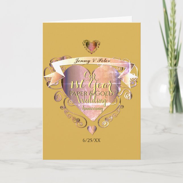Carte 1ère année Anniversaire Mariage Papier et Coeur d' (Devant)