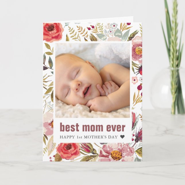 Carte 1ère Fête des mères Salutation de photos florales (Devant)