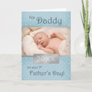 Carte 1ère Fête des pères pour papa Bleu Photo & Année