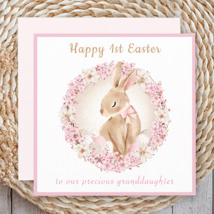 Carte 1ère Pâques mignonne Bunny petite fille rose Pâque