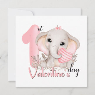 Carte 1ère Saint Valentin fille éléphant rose Valentines