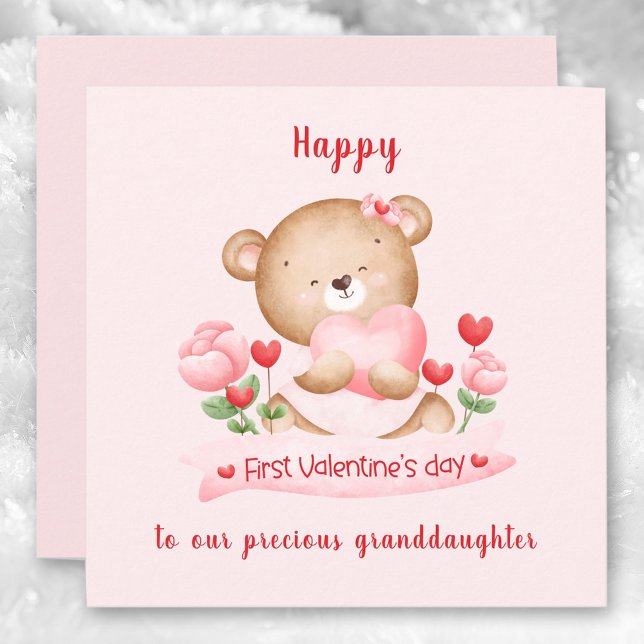 Carte 1ère Saint Valentin fille rose Saint Valentin Cart (1st Valentine's day girl pink Valentine's day Card)