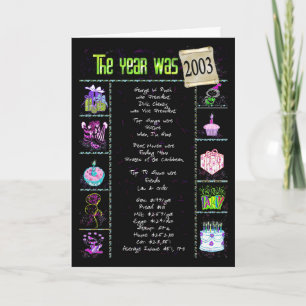 Carte 2003 Anniversaire Année Fun Trivia