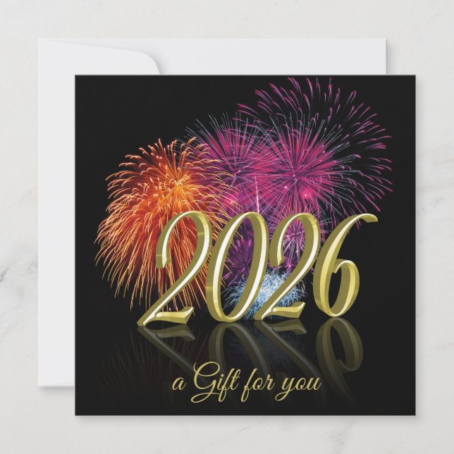 Carte 2026 Fireworks Gold Happy New Year | Gift Card (Devant)