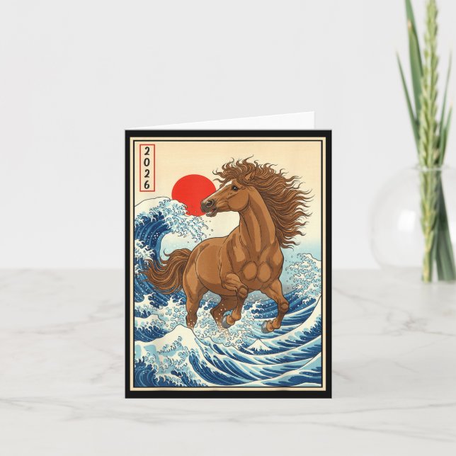 Carte 2026 Year Of The Horse Japanese Wave Art Lunar New (Devant)