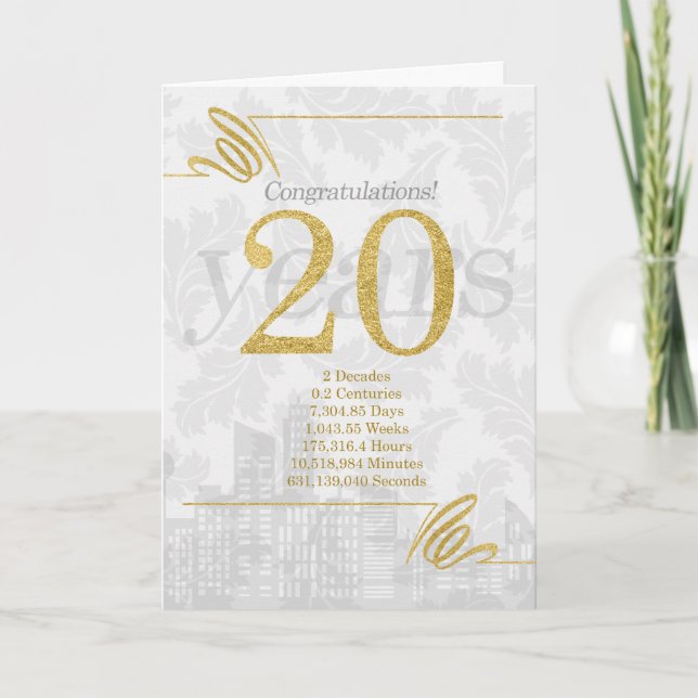Carte 20 ans Anniversaire des employés Professionnel (Devant)