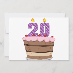Carte 20 ans sur le gâteau d'anniversaire