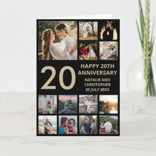 Carte 20e anniversaire 13 Photo Collage noir et or