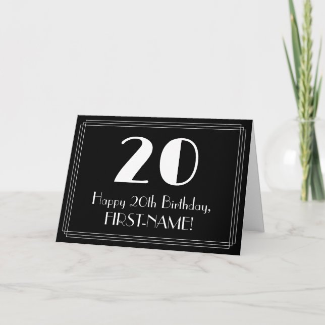 Carte 20e anniversaire ~ Art Déco Inspiré "20", Nom (Devant)
