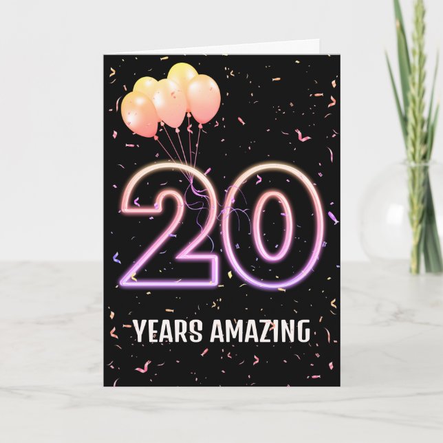 Carte 20e anniversaire Ballons et Confetti (Devant)