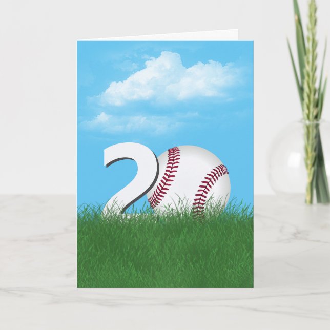 Carte 20e Anniversaire Baseball En Herbe Verte (Devant)