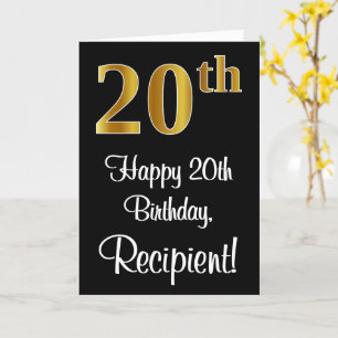 Carte 20e anniversaire ~ Elégant Luxueux Faux Gold Look 