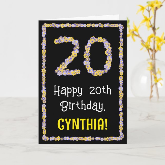 Carte 20e anniversaire : Floral Flowers Numéro, Nom pers (Fleur jaune)