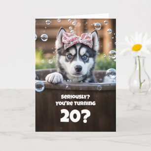 Carte 20e anniversaire mignonne Sibérie Husky Chiot