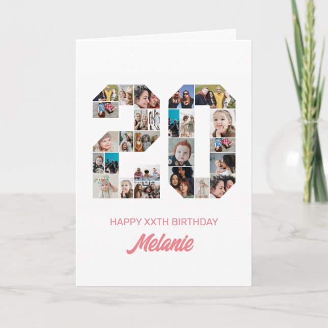 Carte 20e anniversaire Numéro 20 Photo Collage personnal (Devant)