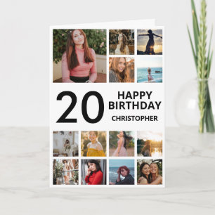 Carte 20e anniversaire Photo Collage 13 Photos Noir Blan