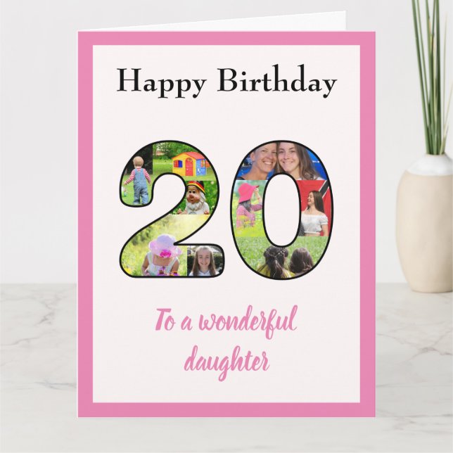Carte 20e anniversaire Photo Collage fille grande unique (Devant)