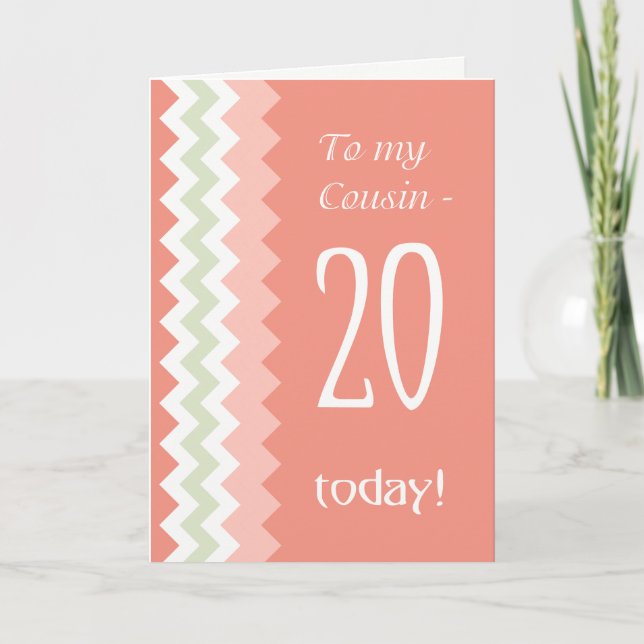 Carte 20e anniversaire pour Cousin, Coral, Chevrons à la (Devant)