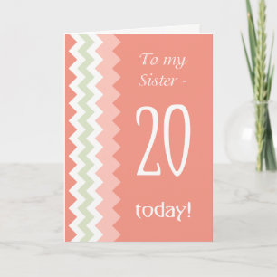 Carte 20e anniversaire pour Soeur, Coral, Chevrons à la
