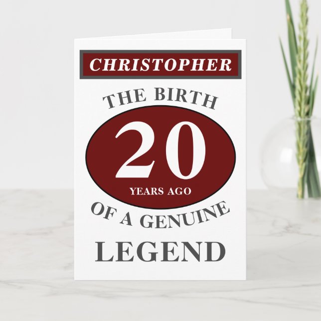 Carte 20e anniversaire Red Genuine Legend Ajouter votre  (Devant)