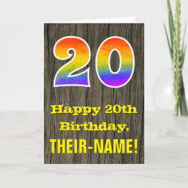 Carte 20e anniversaire : Rustic Faux Wood Look, Rainbow 