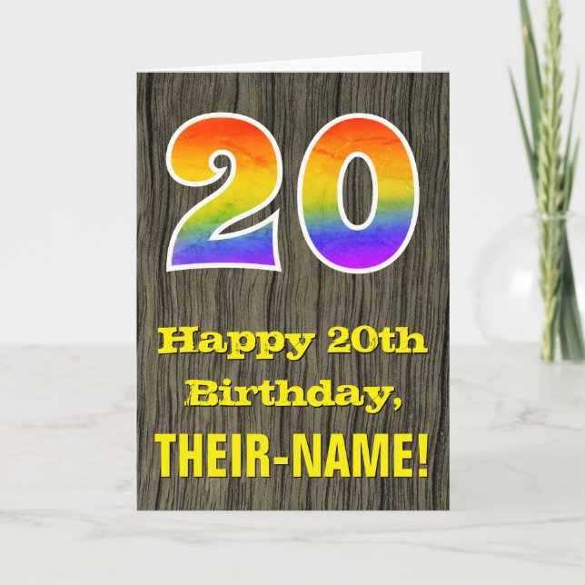 Carte 20e anniversaire : Rustic Faux Wood Look, Rainbow  (Devant)