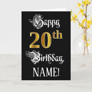 Carte 20e anniversaire — Script fantaisie; look or Faux;