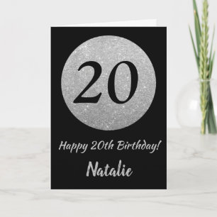 Carte 20e Birthday Black and Silver Glitter Card
